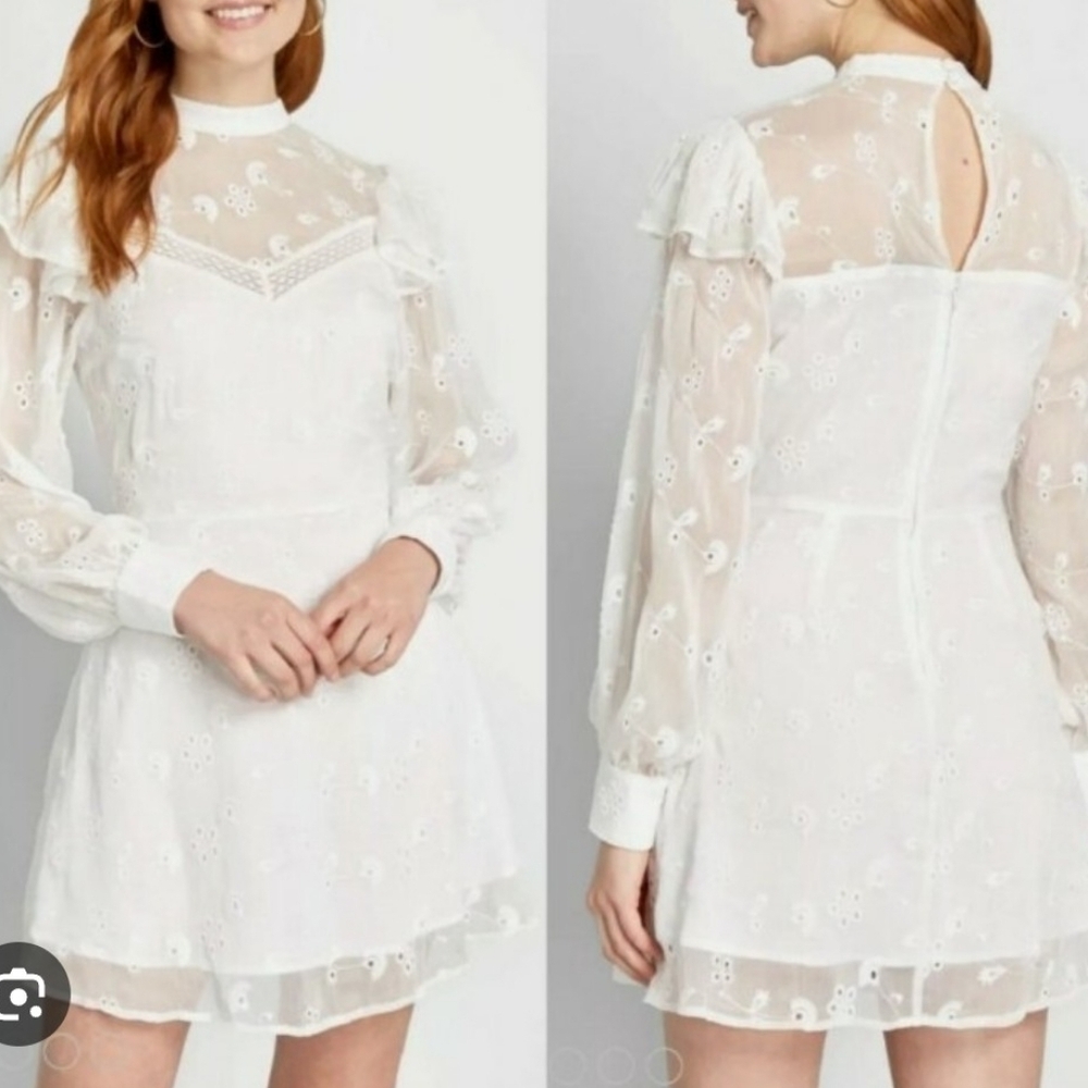 Modcloth Sheer White Long Sleeve Dress